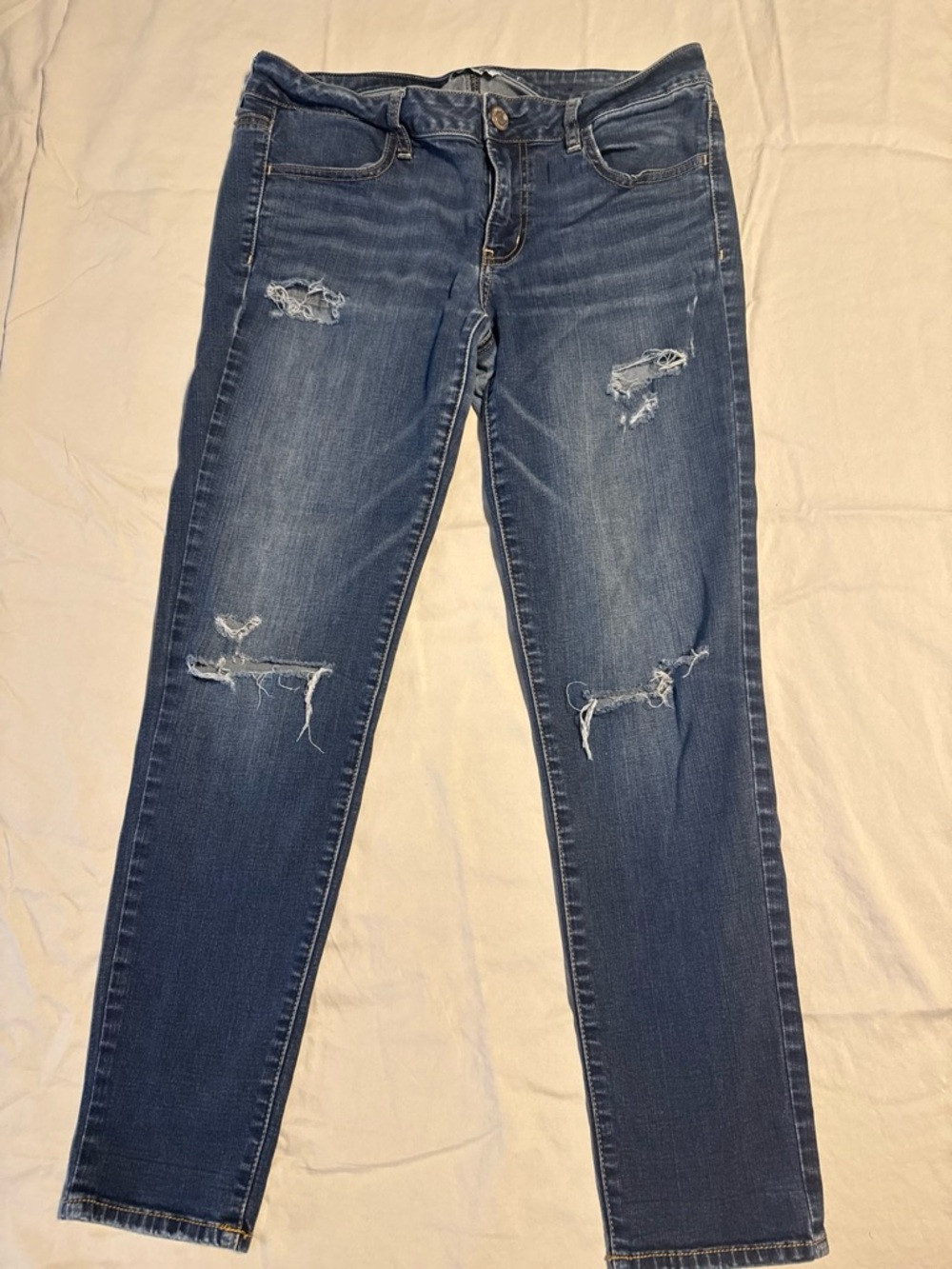 American Eagle Outfitters Distressed Skinny Jeans - Dark Blue